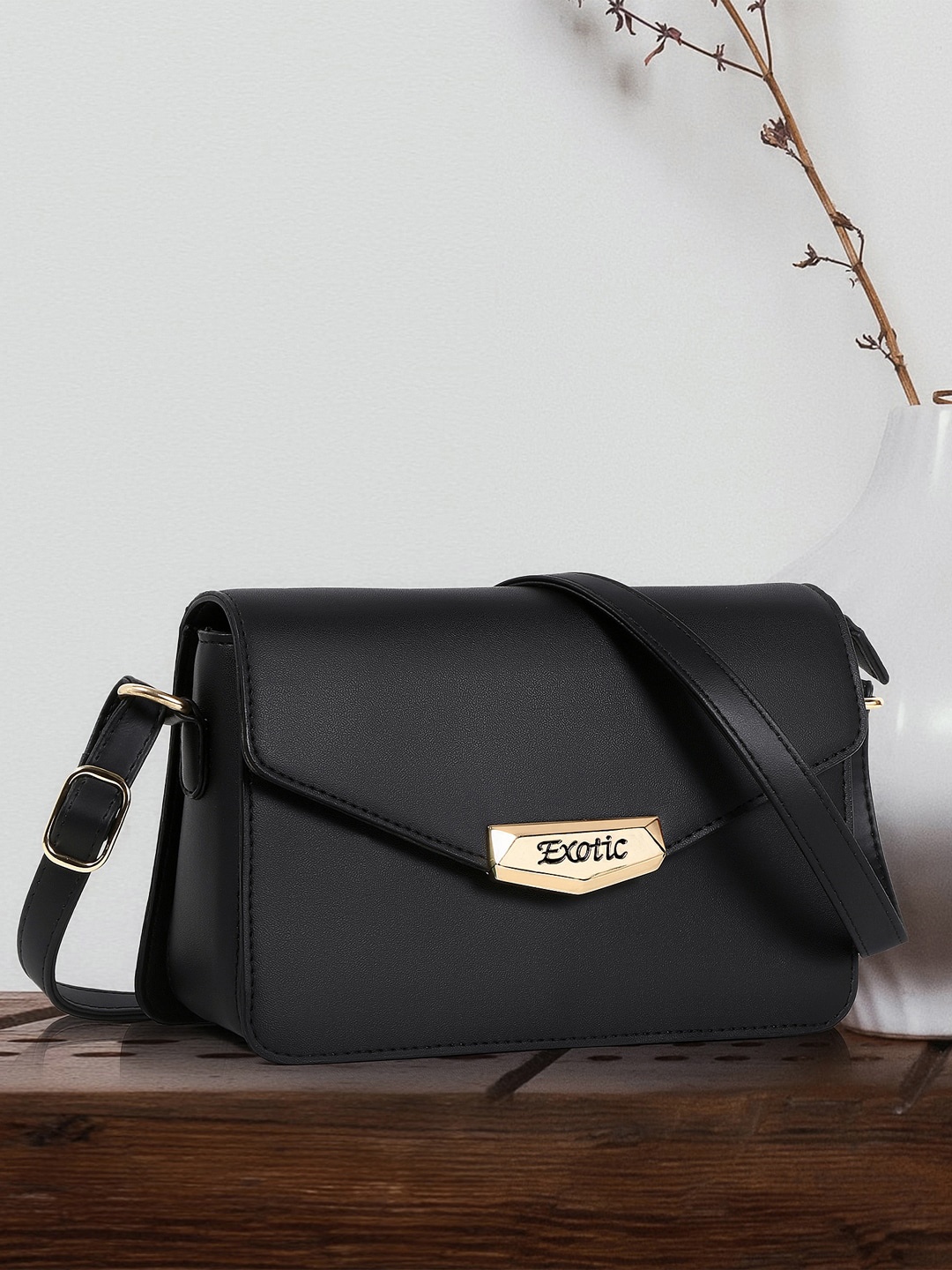 

Exotic Textured Structured Sling Bag, Black