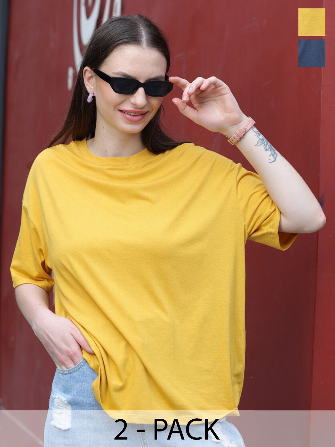 

TITTLI Pack of 2 Pure Cotton Boxy T-shirt, Grey
