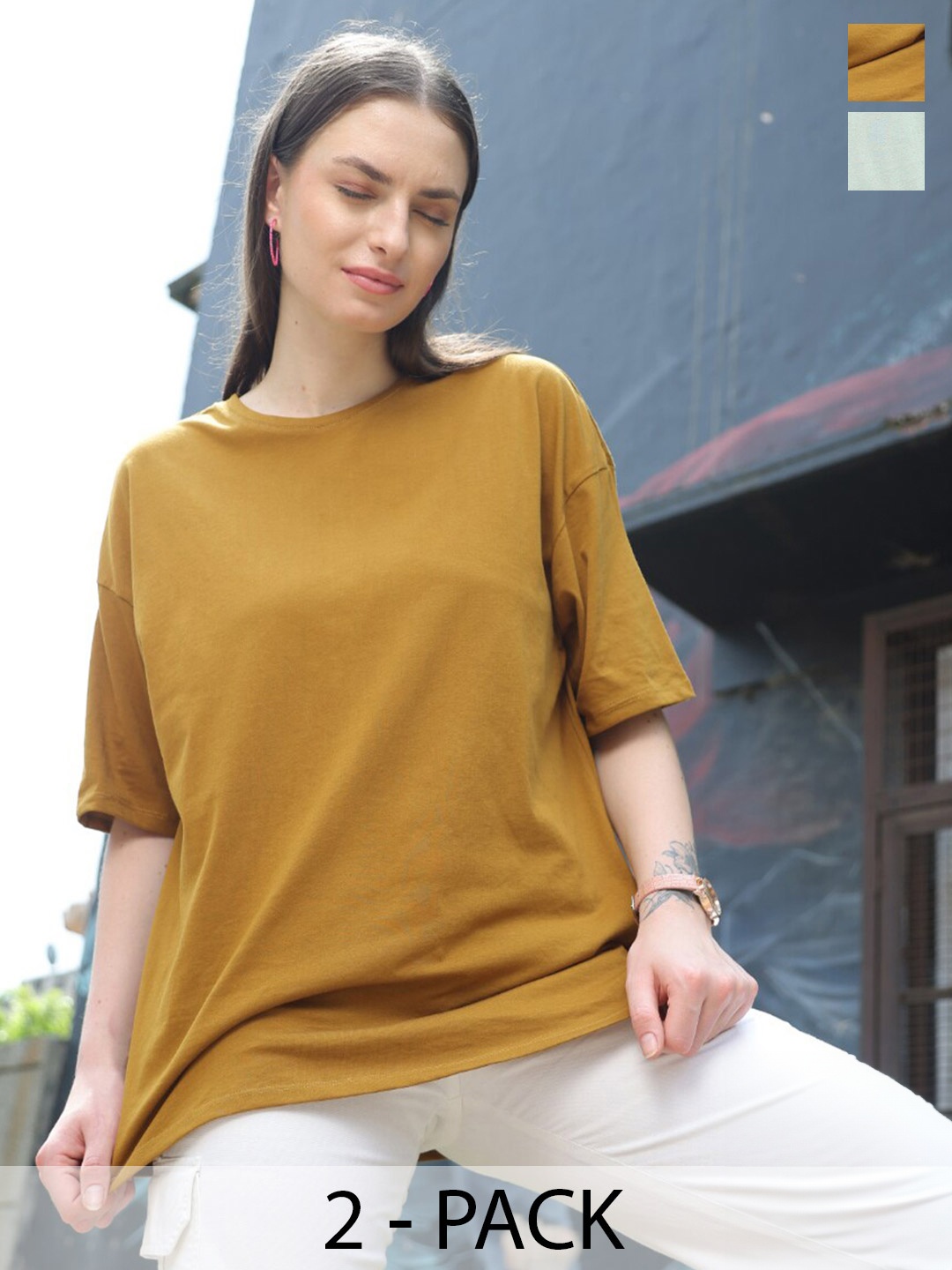 

TITTLI Pack Of 2 Pure Cotton Oversized T-shirt, Copper