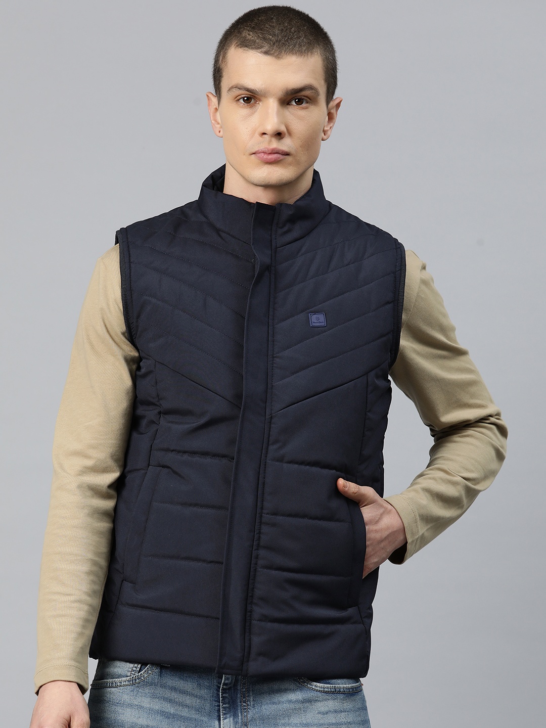 

Pierre Carlo Men Solid Quilted Jacket, Navy blue