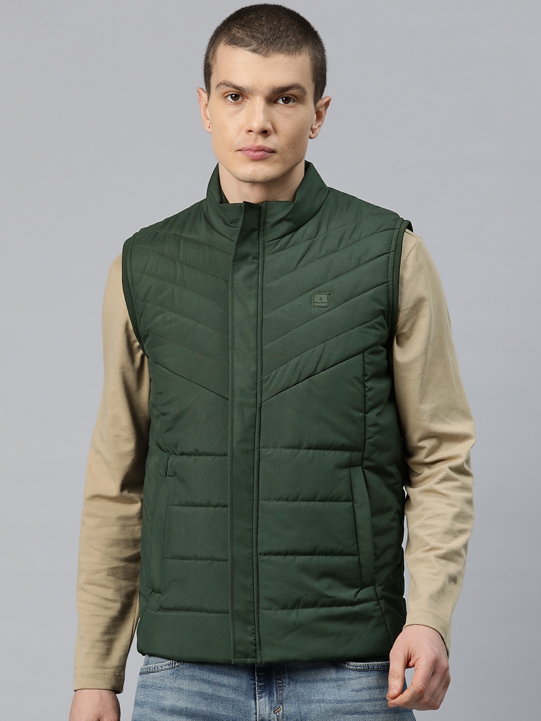 

Pierre Carlo Men Solid Quilted Jacket, Olive