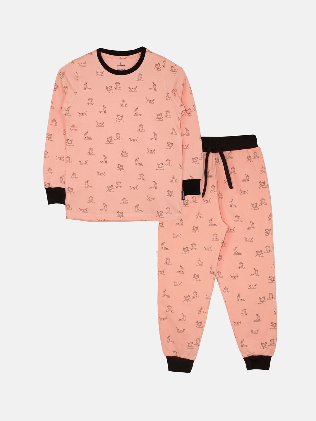 

KiddoPanti Girls Printed Night suit, Peach