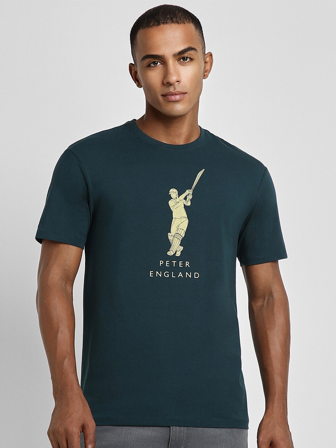 

Peter England Casuals Graphic Printed Pure Cotton T-Shirt, Green