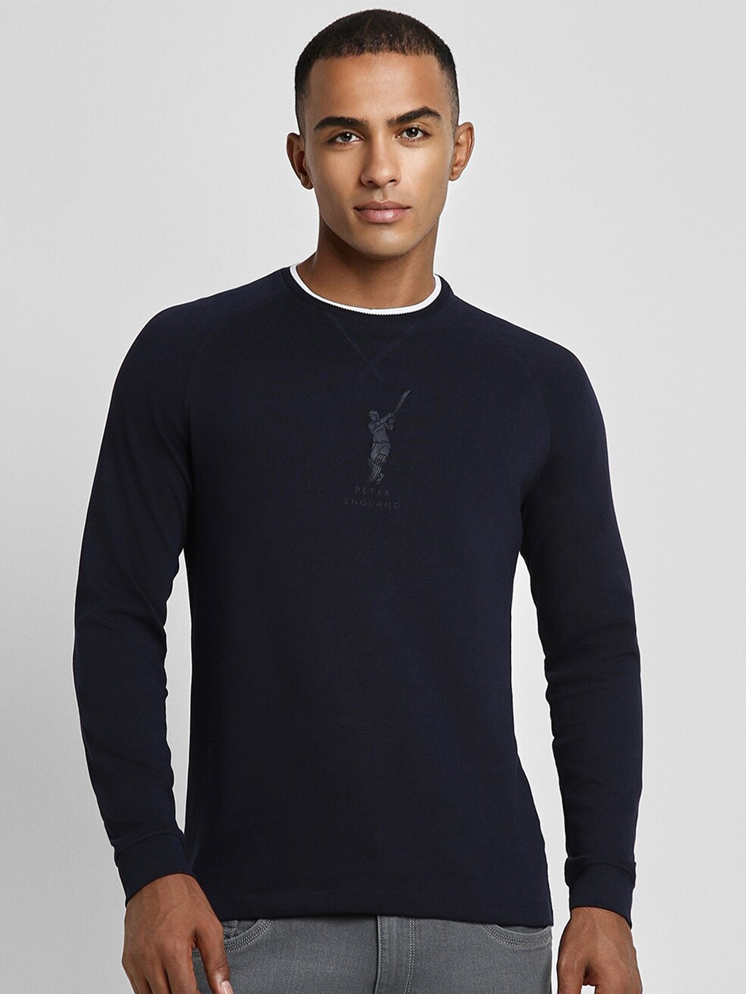

Peter England Casuals Round Neck Long Sleeves T-shirt, Navy blue