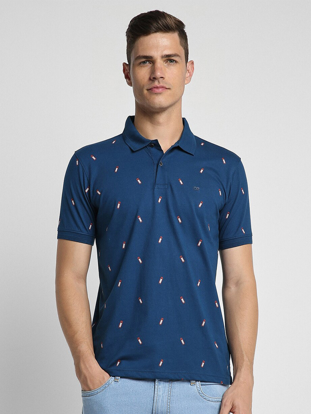 

Peter England Casuals Conversational Printed Polo Collar T-shirt, Blue