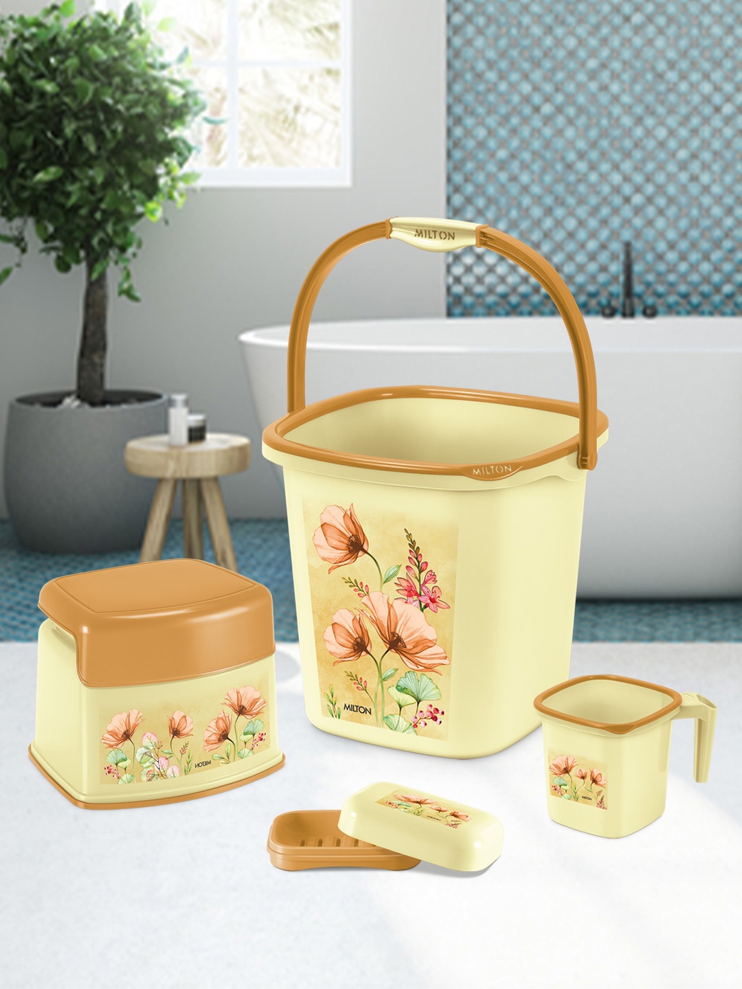 

Milton Swish Senior Brown 4 Pieces Bucket with Stool Mug & Soap Case Bathroom Set 25 L