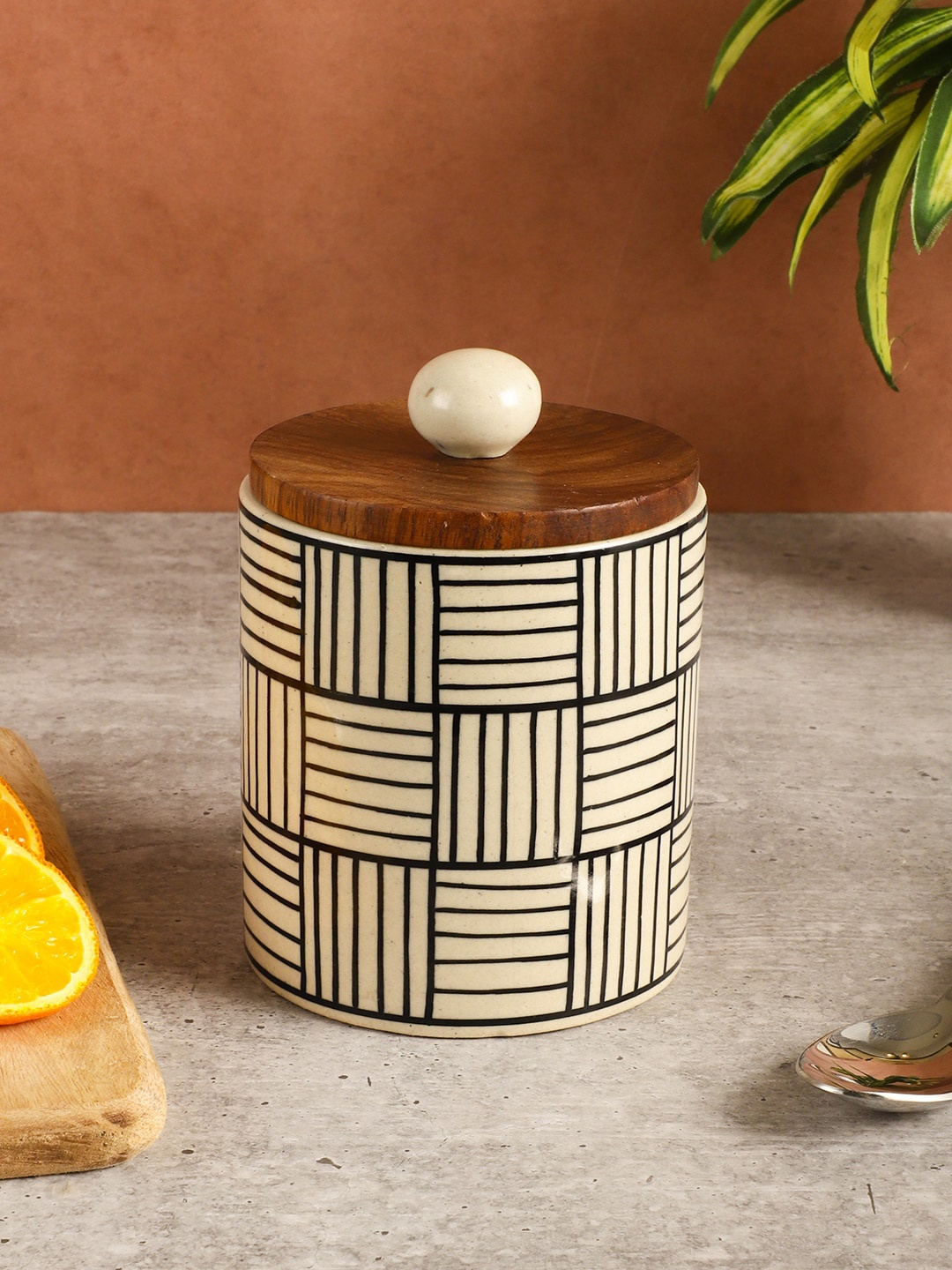 

MIAH Decor Off White Handpainted Food Storage Jar With Airtight Lid