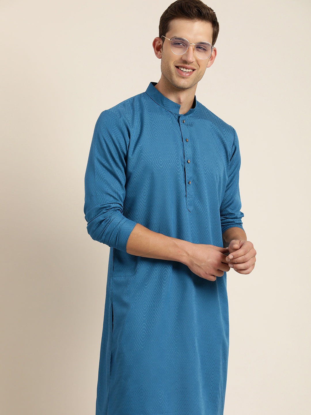 

HERE&NOW Men Woven Design Jacquard Kurta, Blue