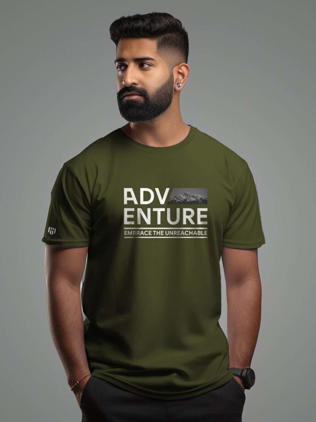 

Aero Armour Unisex Typography Printed Pure Cotton T-Shirt, Olive
