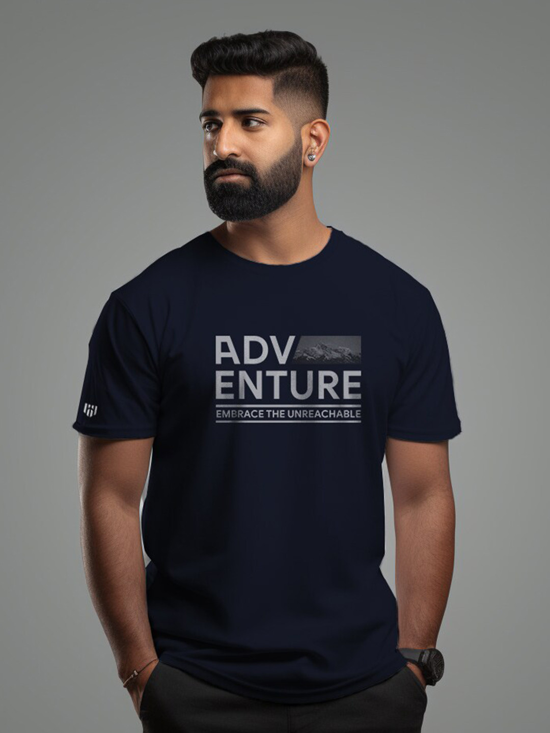 

Aero Armour Unisex Typography Printed Pure Cotton T-Shirt, Navy blue