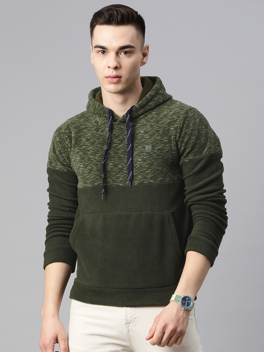 

Pierre Carlo Men Printed Hooded Sweatshirt, Olive