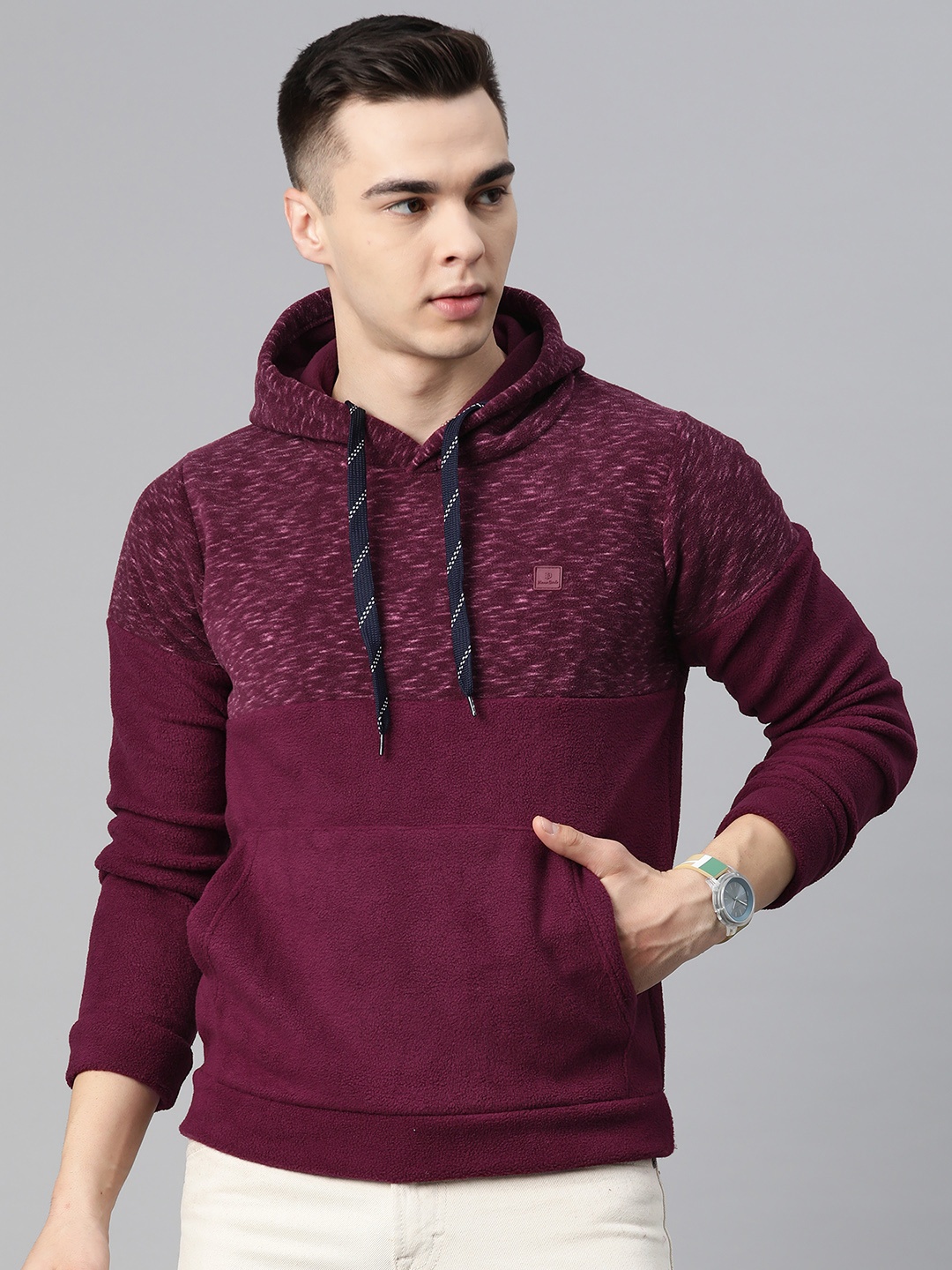 

Pierre Carlo Men Printed Hooded Sweatshirt, Burgundy
