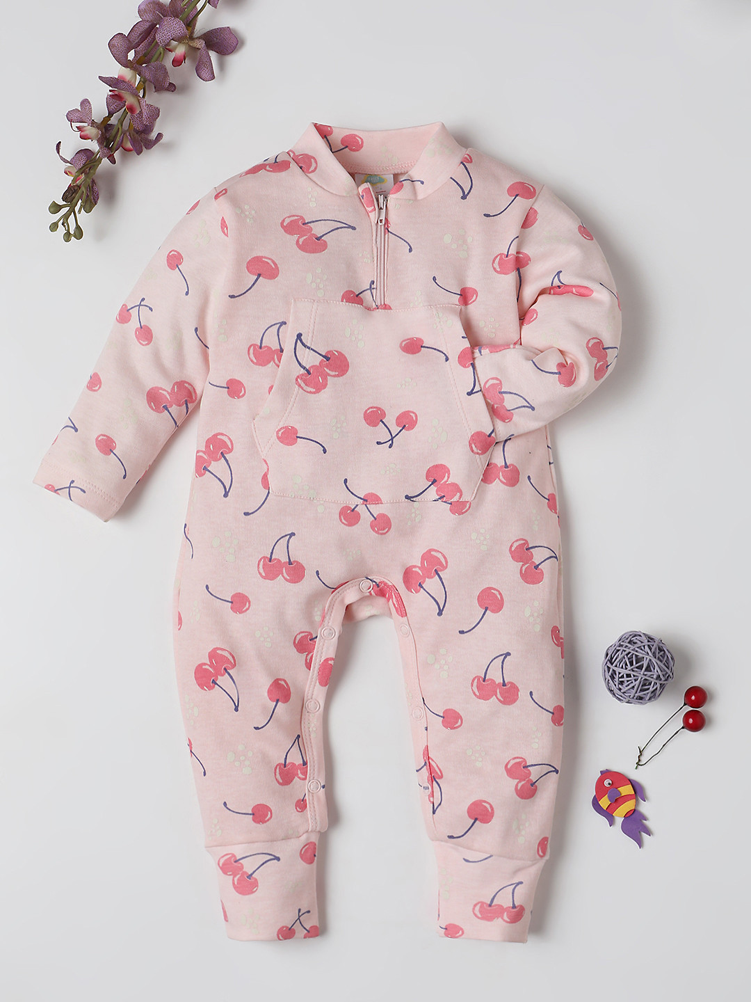 

Fancy Fluff Infants Printed Cotton Rompers, Pink