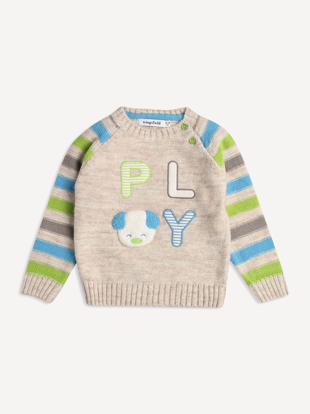 

Wingsfield Boys Striped Acrylic Pullover With Embroidered Detail, Beige