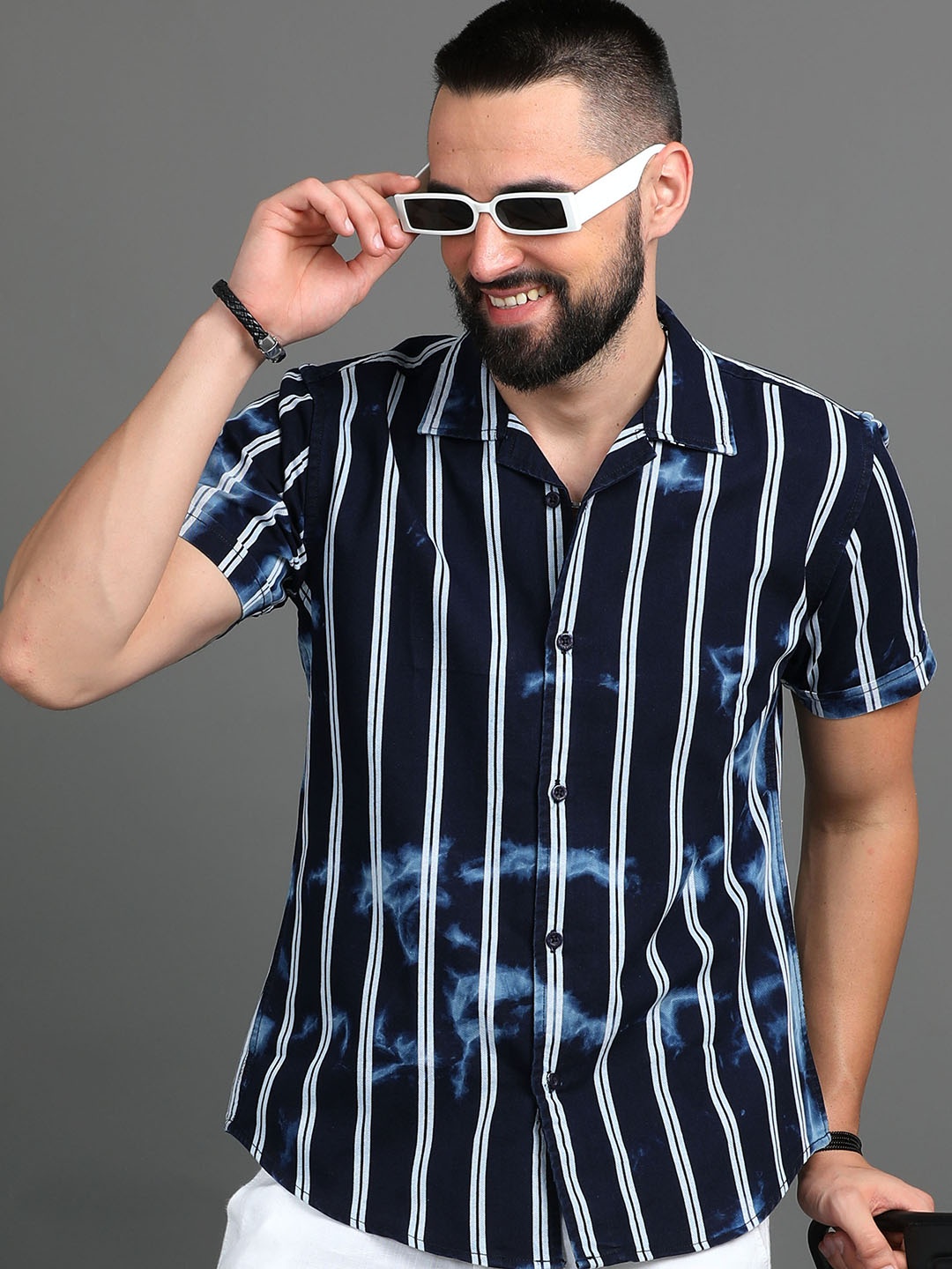 

HERE&NOW Slim Fit Striped Cotton Casual Shirt, Blue