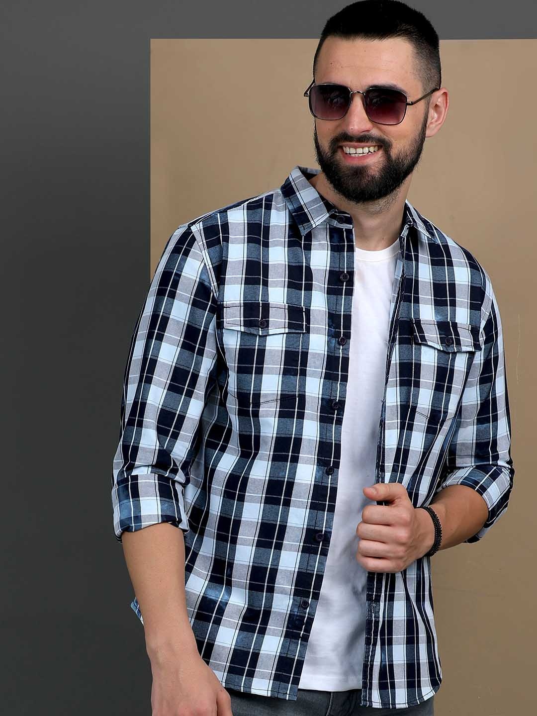 

HERE&NOW Slim Fit Checked Cotton Casual Shirt, Blue