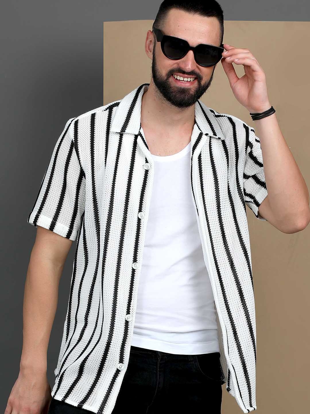 

HERE&NOW Slim Fit Opaque Striped Casual Shirt, White