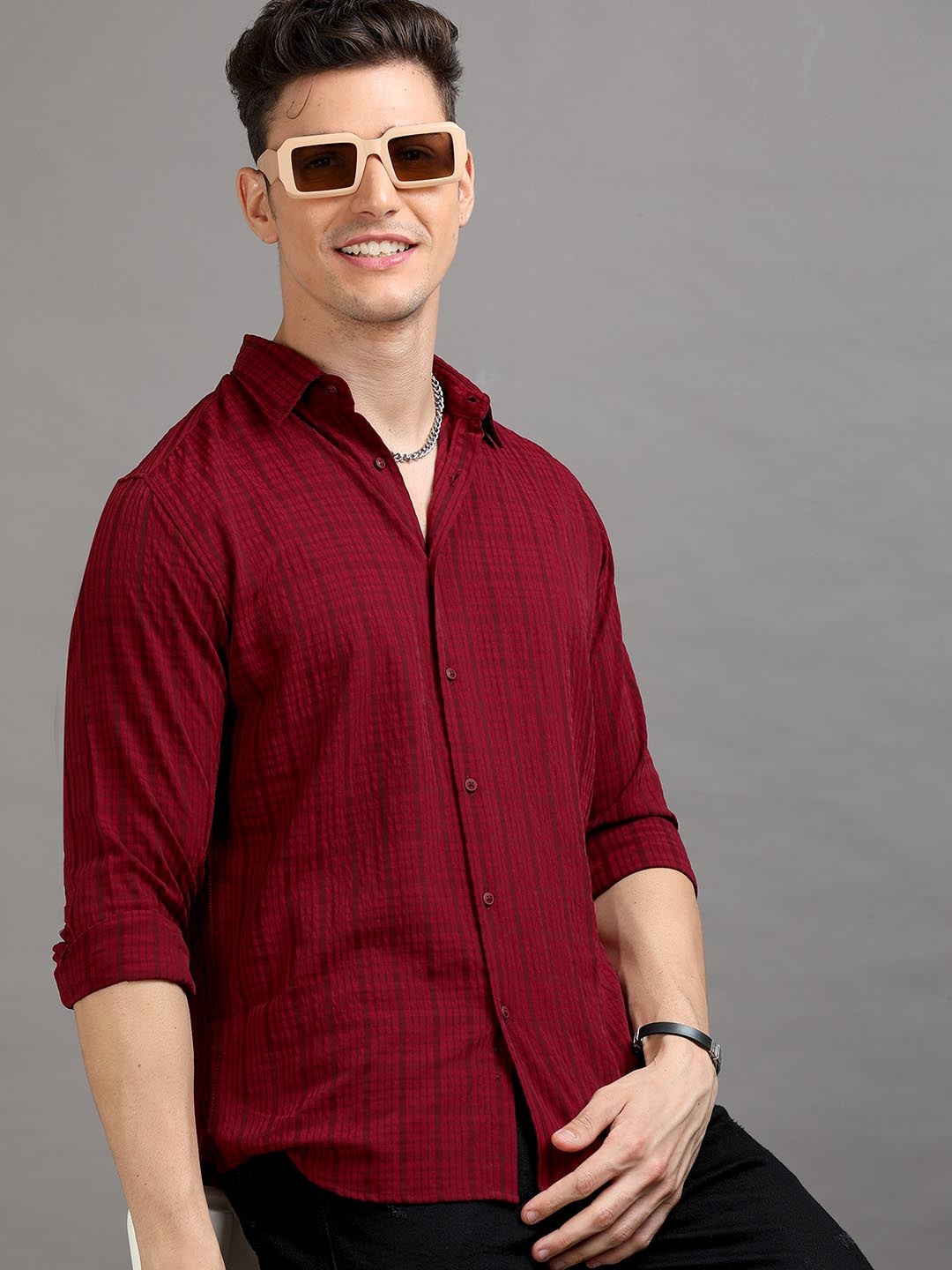 

HERE&NOW Slim Fit Checked Casual Shirt, Maroon