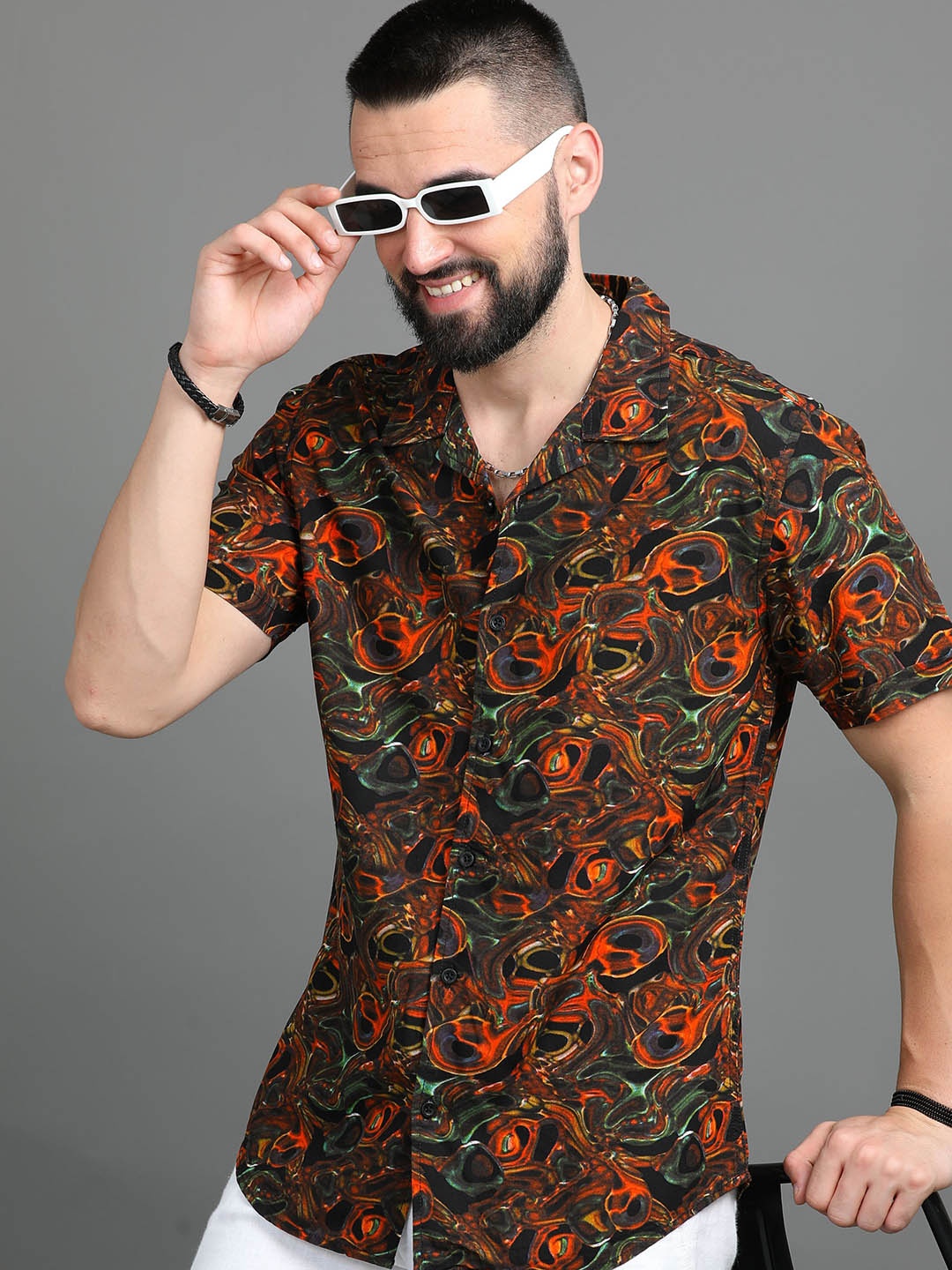

HERE&NOW Slim Fit Abstract Printed Casual Shirt, Black
