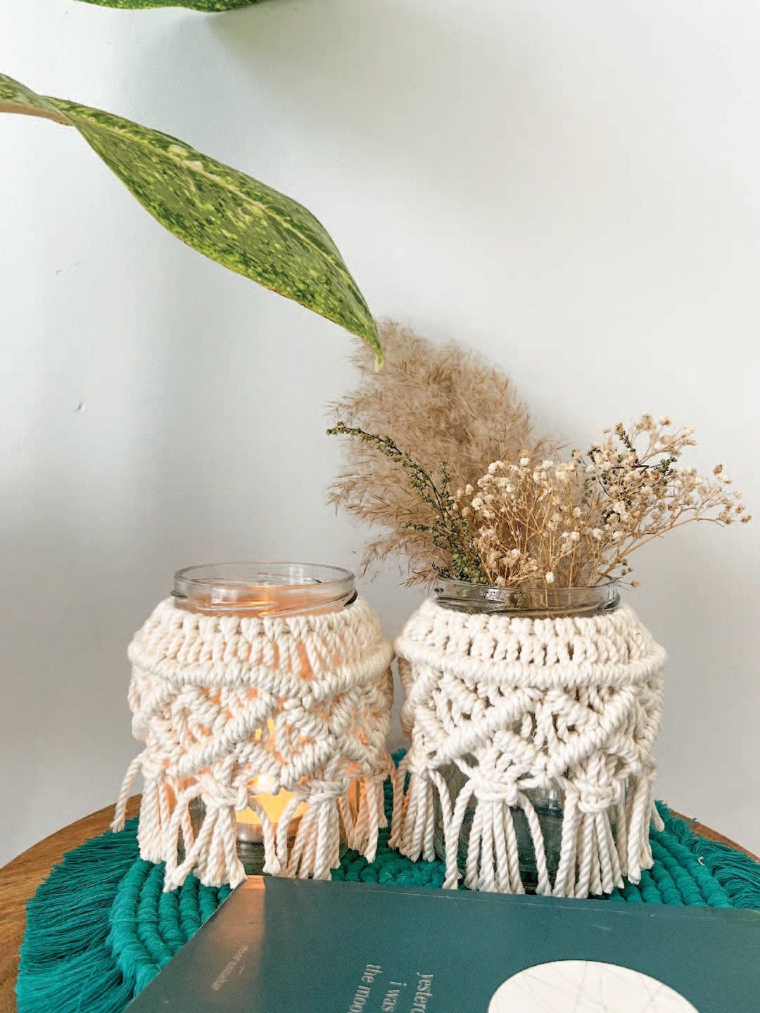 

Story of Knots Off White Macrame Glass Candle Holder