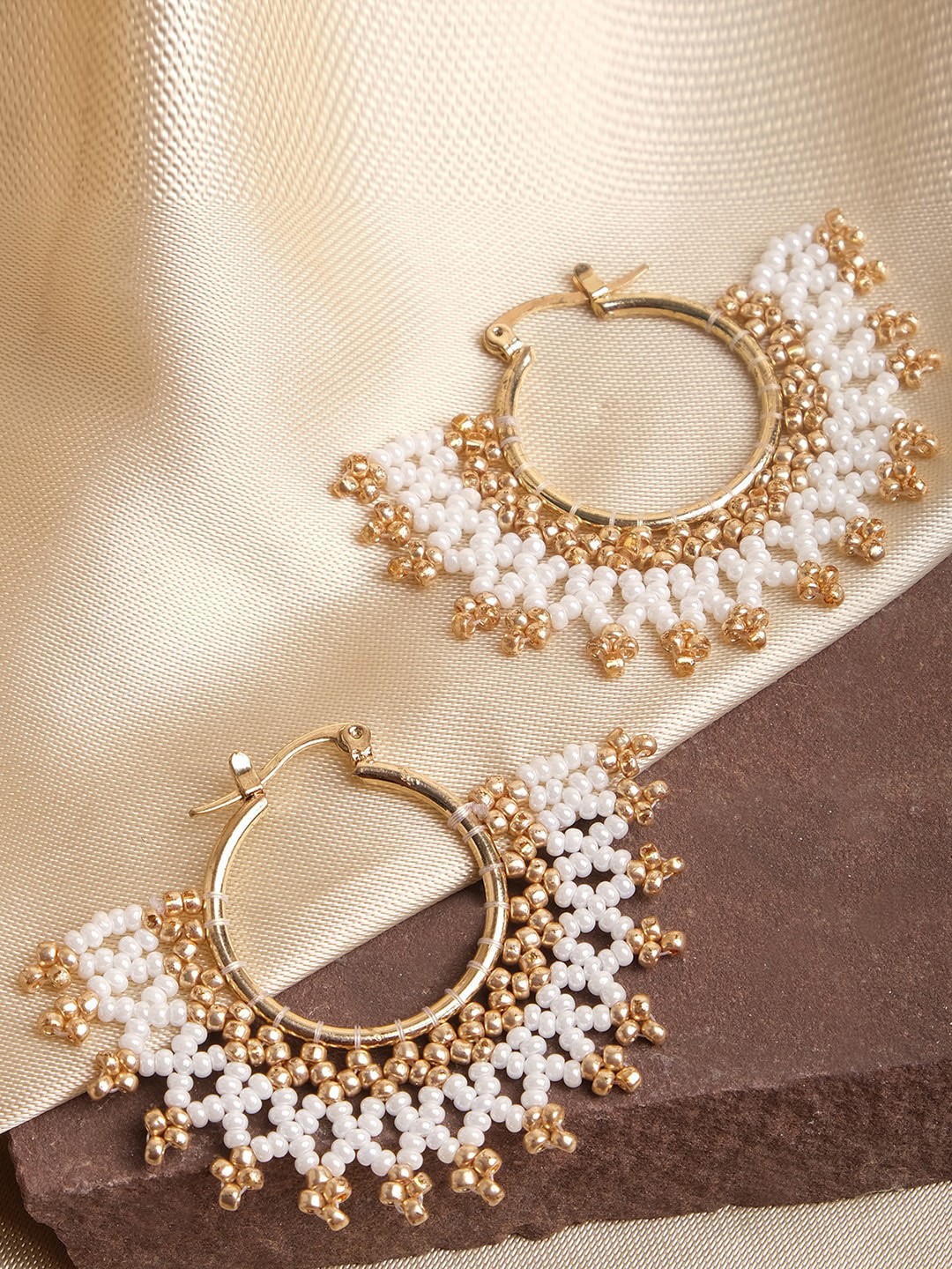 

XPNSV Artificial Beads Studded Hoop Earrings, Gold