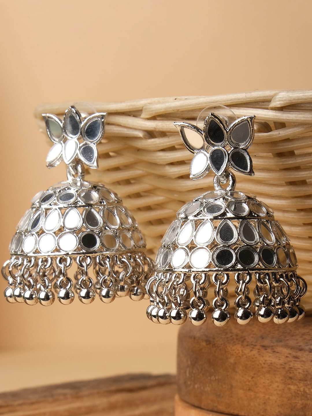 

XPNSV Silver-Plated Dome Shaped Jhumkas