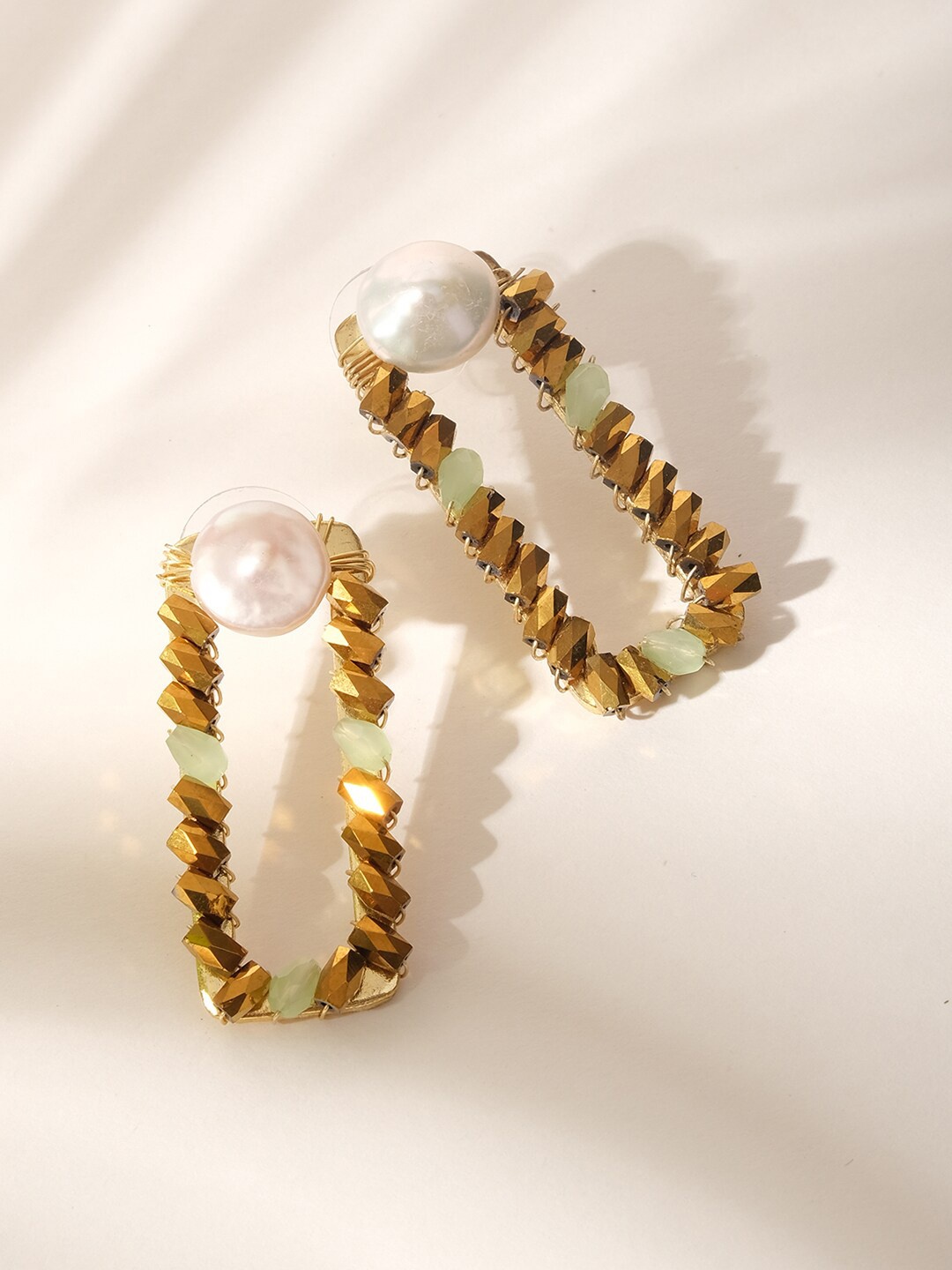 

XPNSV Gold Plated Pearl Studded Drop Earrings