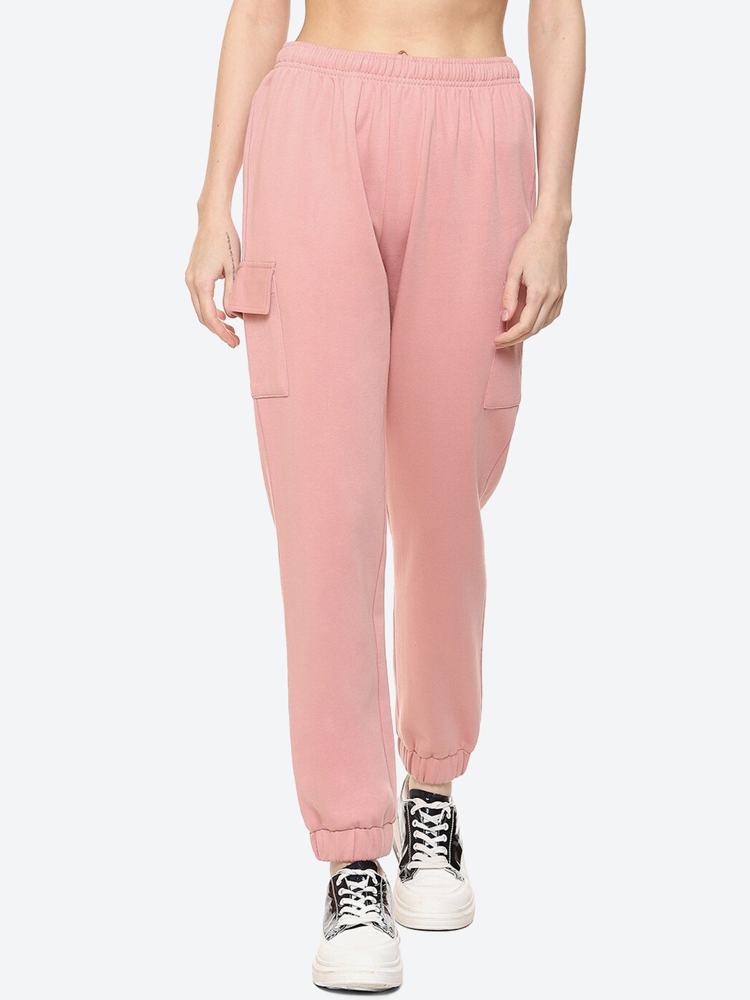 

2Bme Women Mid-Rise Cotton Joggers, Pink