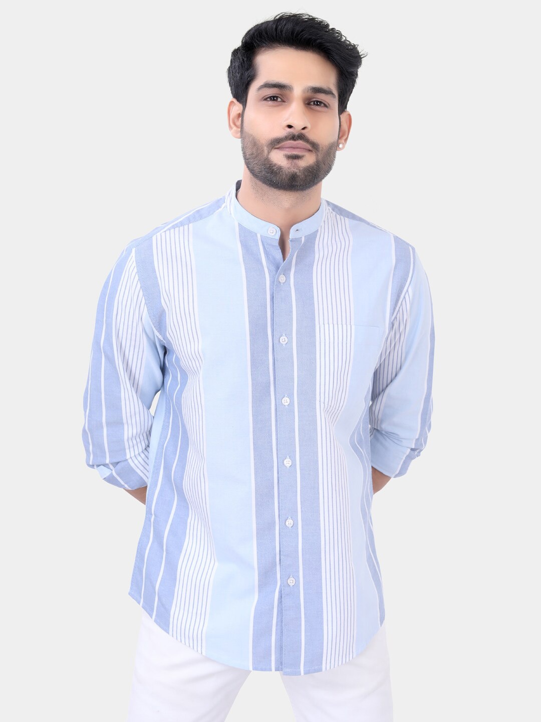 

VASTRADO Striped Cotton Casual Shirt, Blue