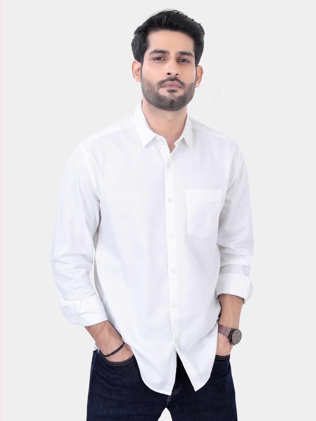 

VASTRADO Solid Cotton Casual Shirt, White
