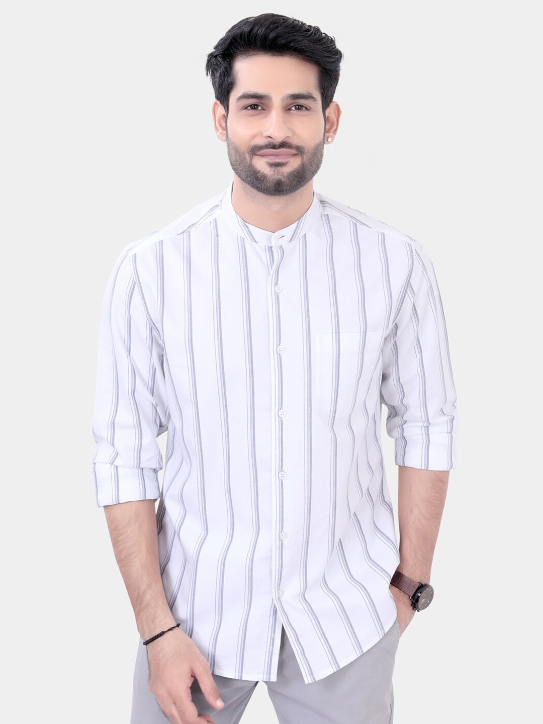 

VASTRADO Striped Cotton Casual Shirt, White