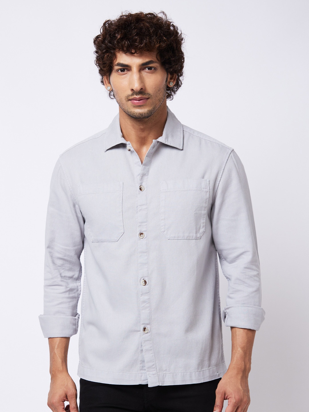 

VASTRADO Double Pocket Cotton Casual Shirt, Grey