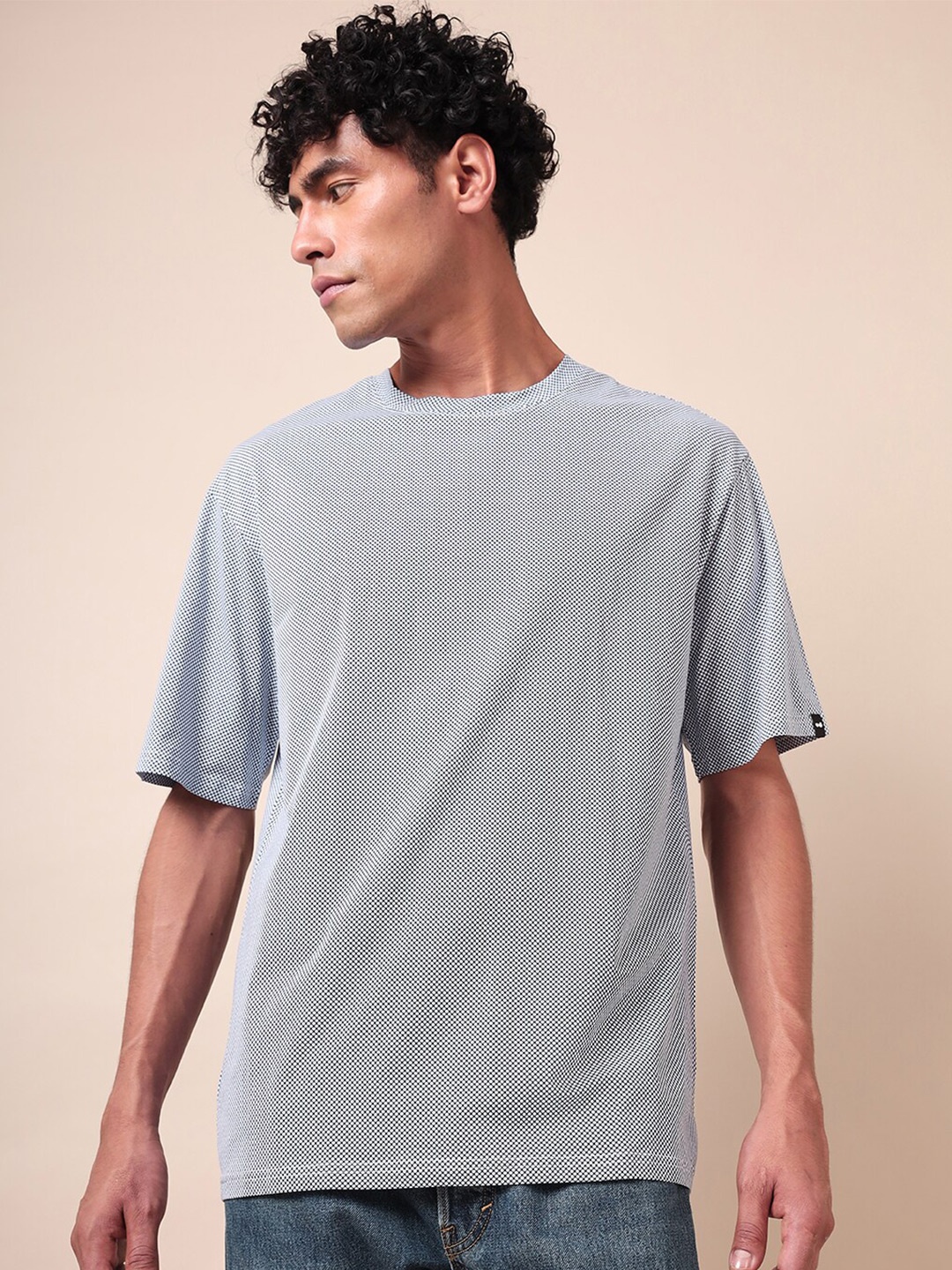 

Bewakoof Blue Micro Ditsy Printed Oversized Cotton T-shirt