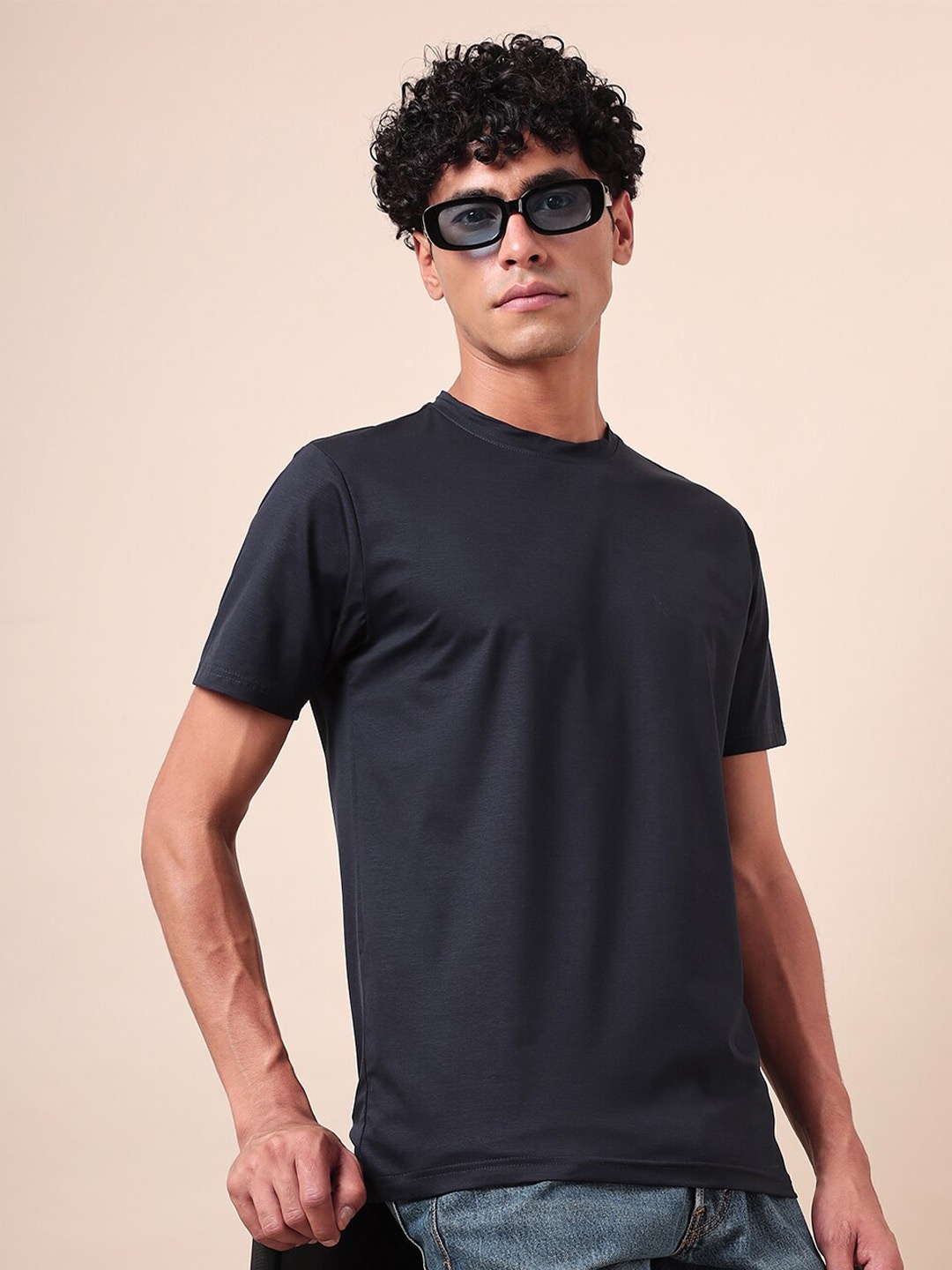 

Bewakoof Blue Round Neck Cotton T-shirt