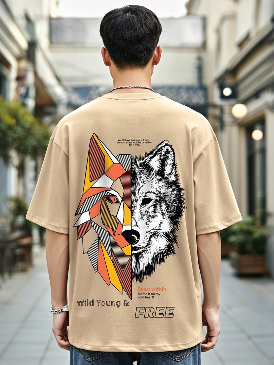 Bewakoof Brown Graphic Printed Drop-Shoulder Oversized Cotton T-shirt