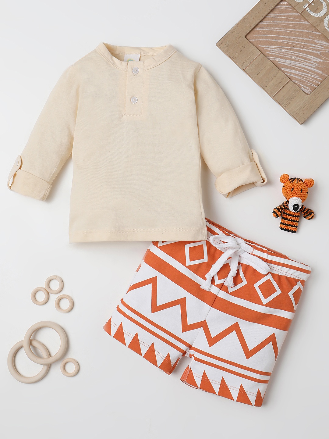 

Fancy Fluff Boys Pure Cotton T-shirt with Shorts, Cream