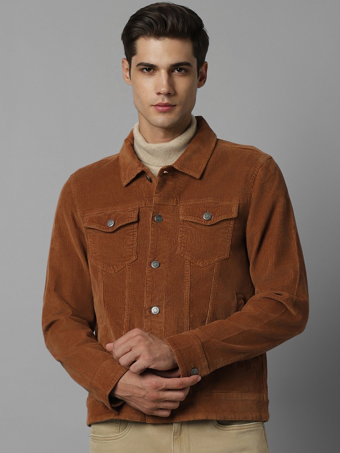 

Louis Philippe Jeans Spread Collar Pure Cotton Tailored Jacket, Brown