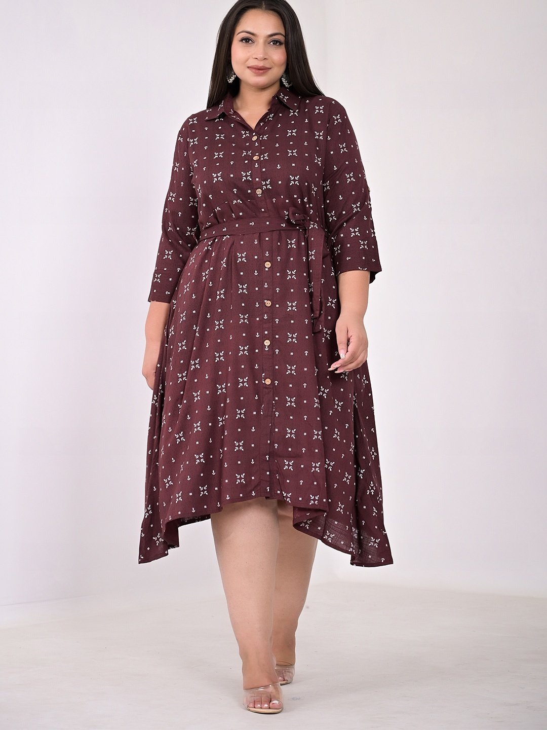 

Girly Girls Plus Size Ethnic Motifs Printed A-Line Midi Dress, Maroon