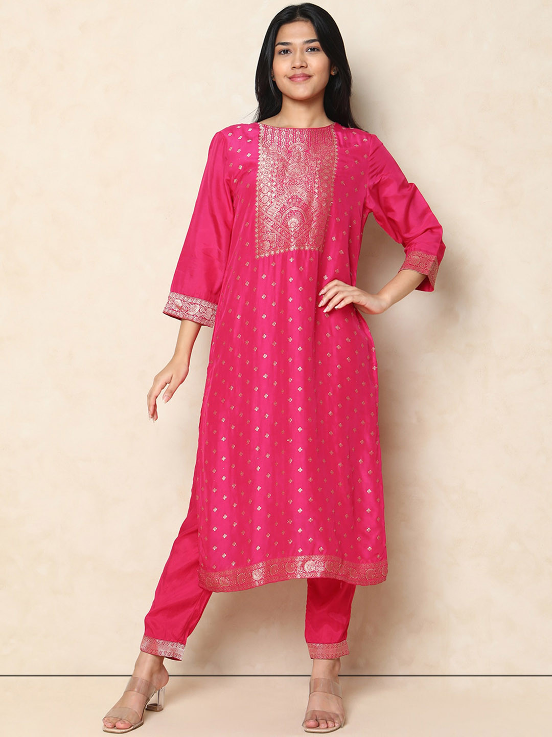 

Indifusion Regular Ethnic Motifs Printed Kurta With Trousers & Dupatta, Pink