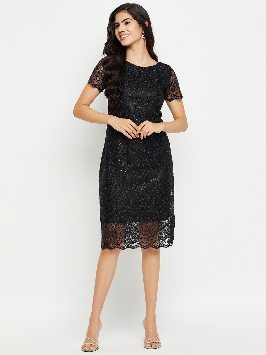 

BAESD Self Design Short Sleeves Sequined Sheath Dress, Black