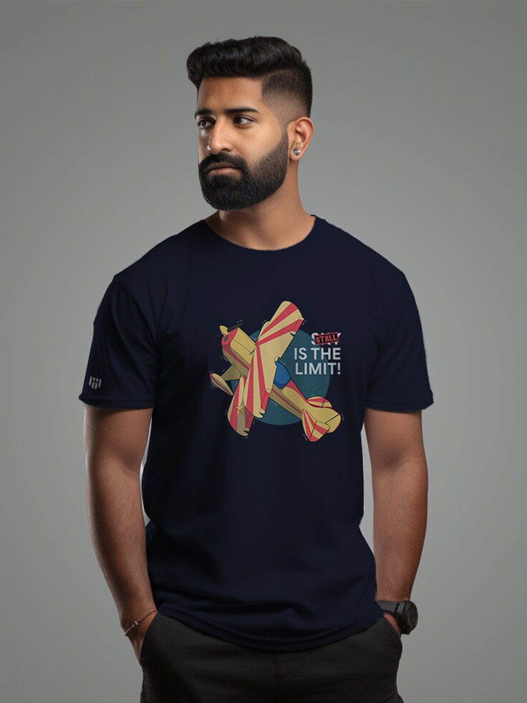 

Aero Armour Unisex Graphic Printed Pure Cotton T-Shirt, Navy blue