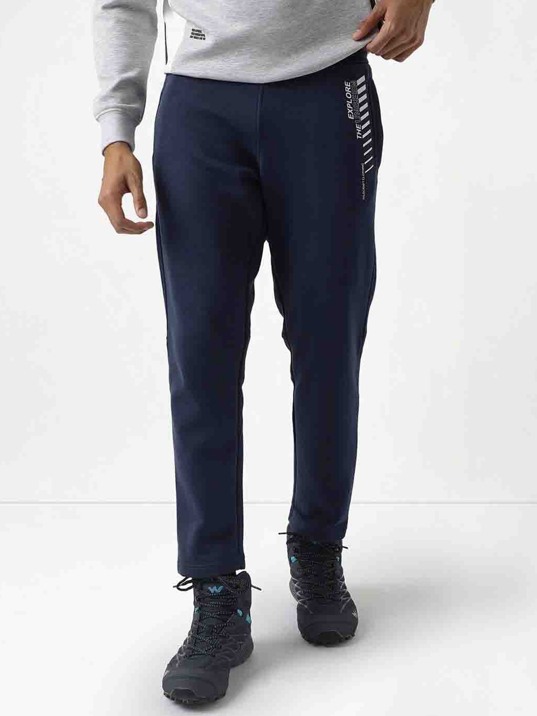 

Wildcraft Men Typography Printed Anti Odour Cotton Track Pants, Navy blue