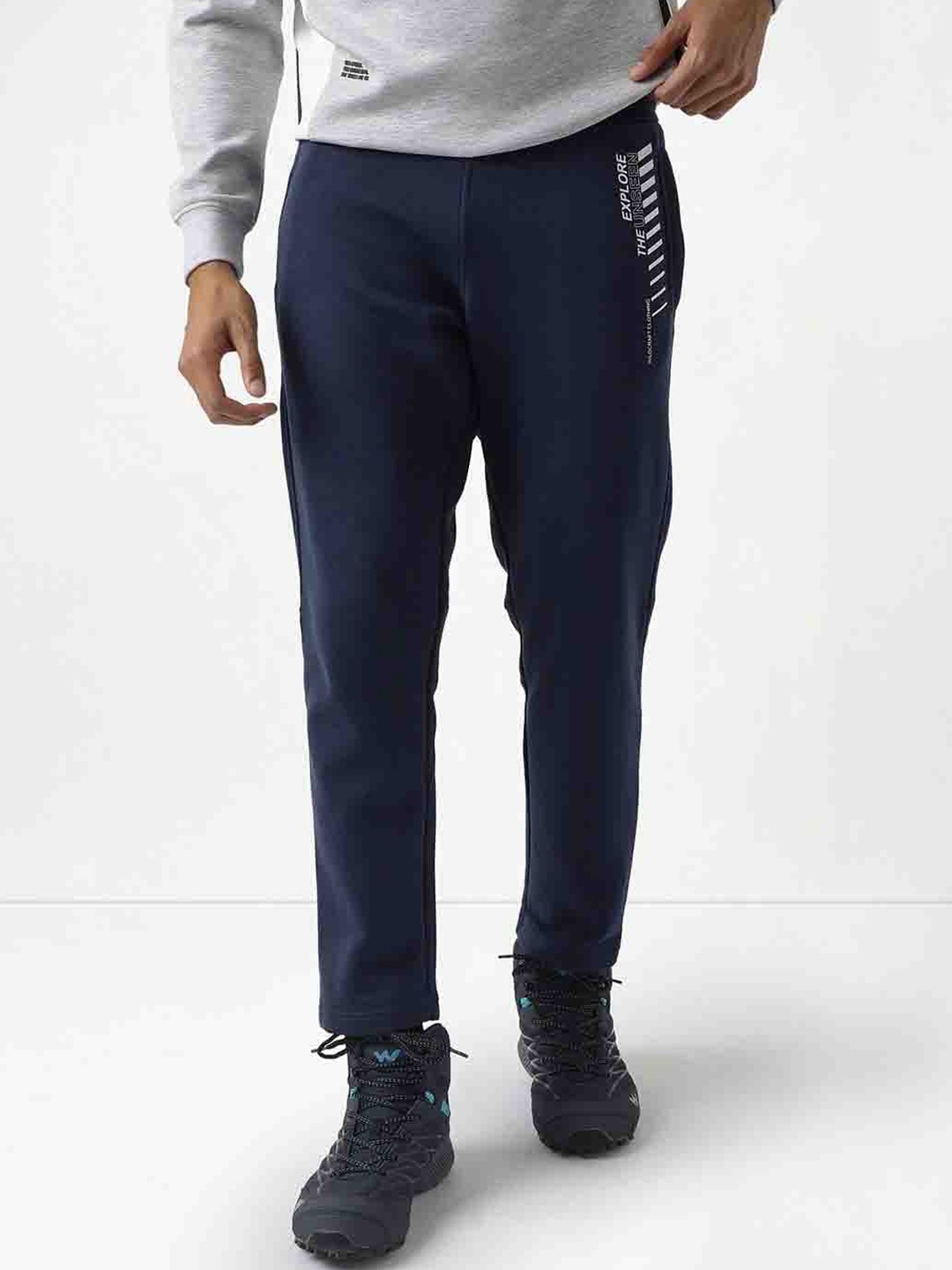 

Wildcraft Men Typography Printed Cotton Track Pants, Navy blue