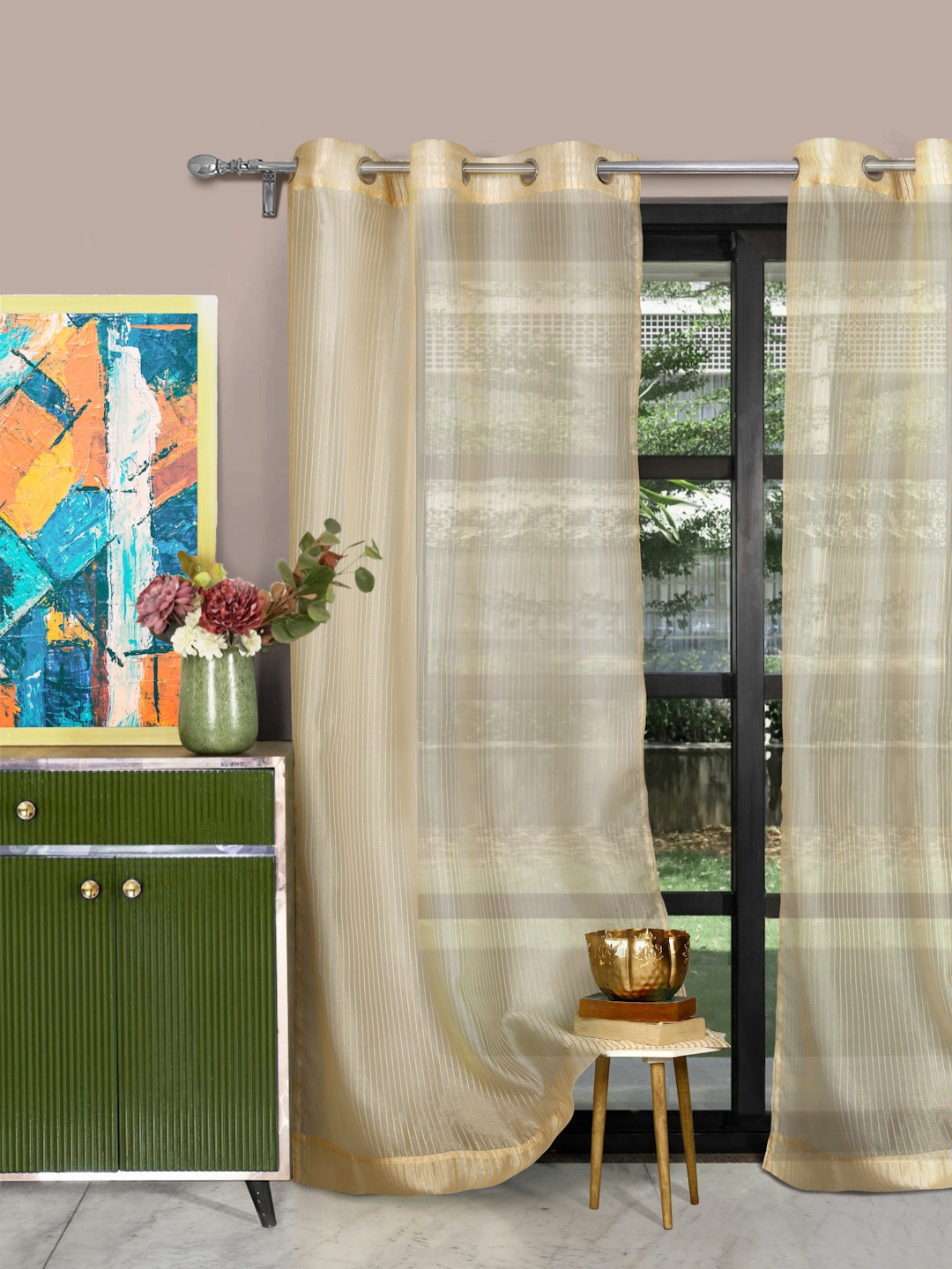 

ROSARA HOME Gold Toned 2 Pieces Sheer Door Curtains