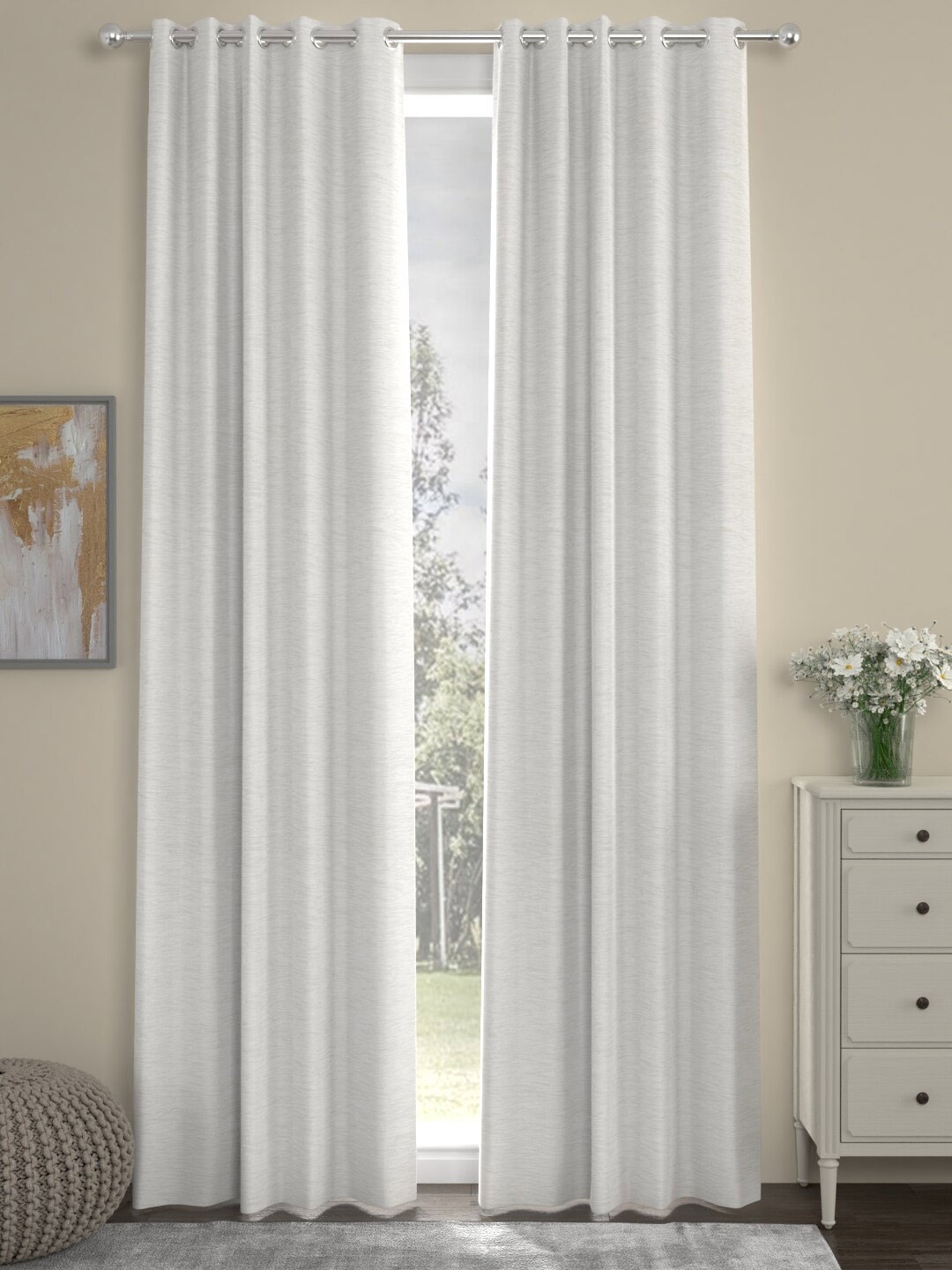 

ROSARA HOME Cream Coloured 2 Pieces Room Darkening Door Curtains