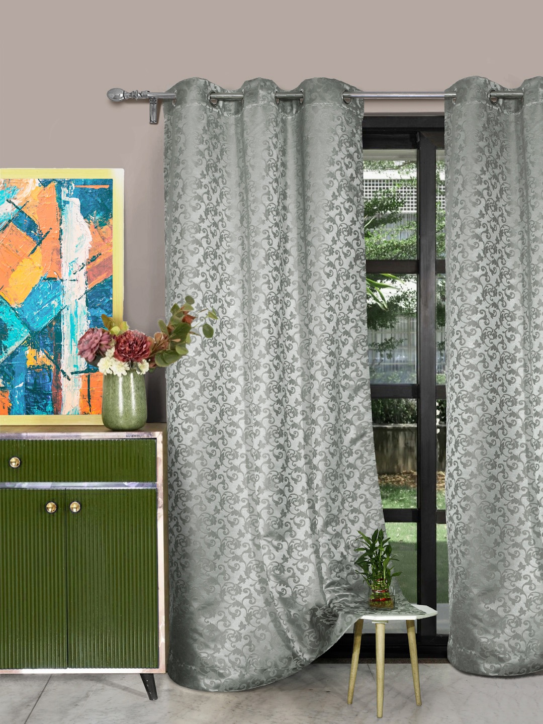 

ROSARA HOME Grey 2 Pieces Long Door Curtains