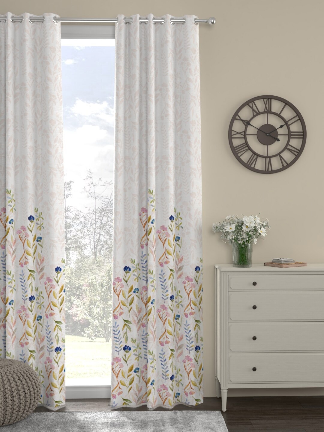 

ROSARA HOME Grace Chenille White Long Door Curtain