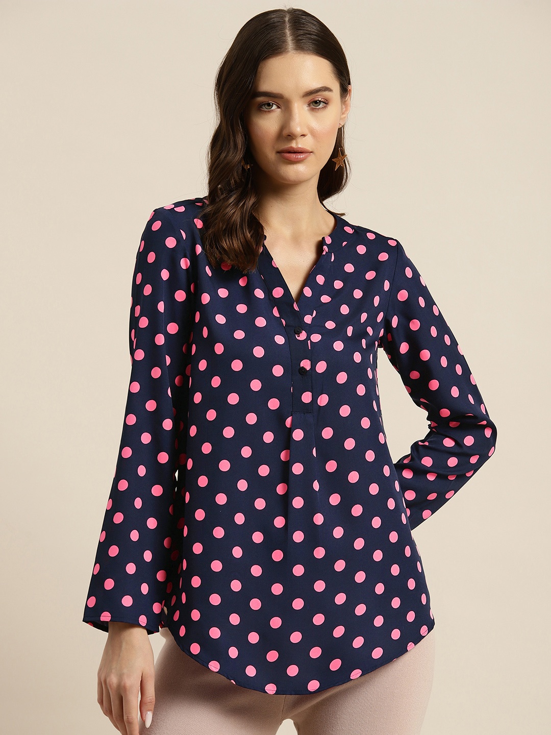 

Qurvii Women Comfort Polka Dot Printed Casual Shirt, Navy blue