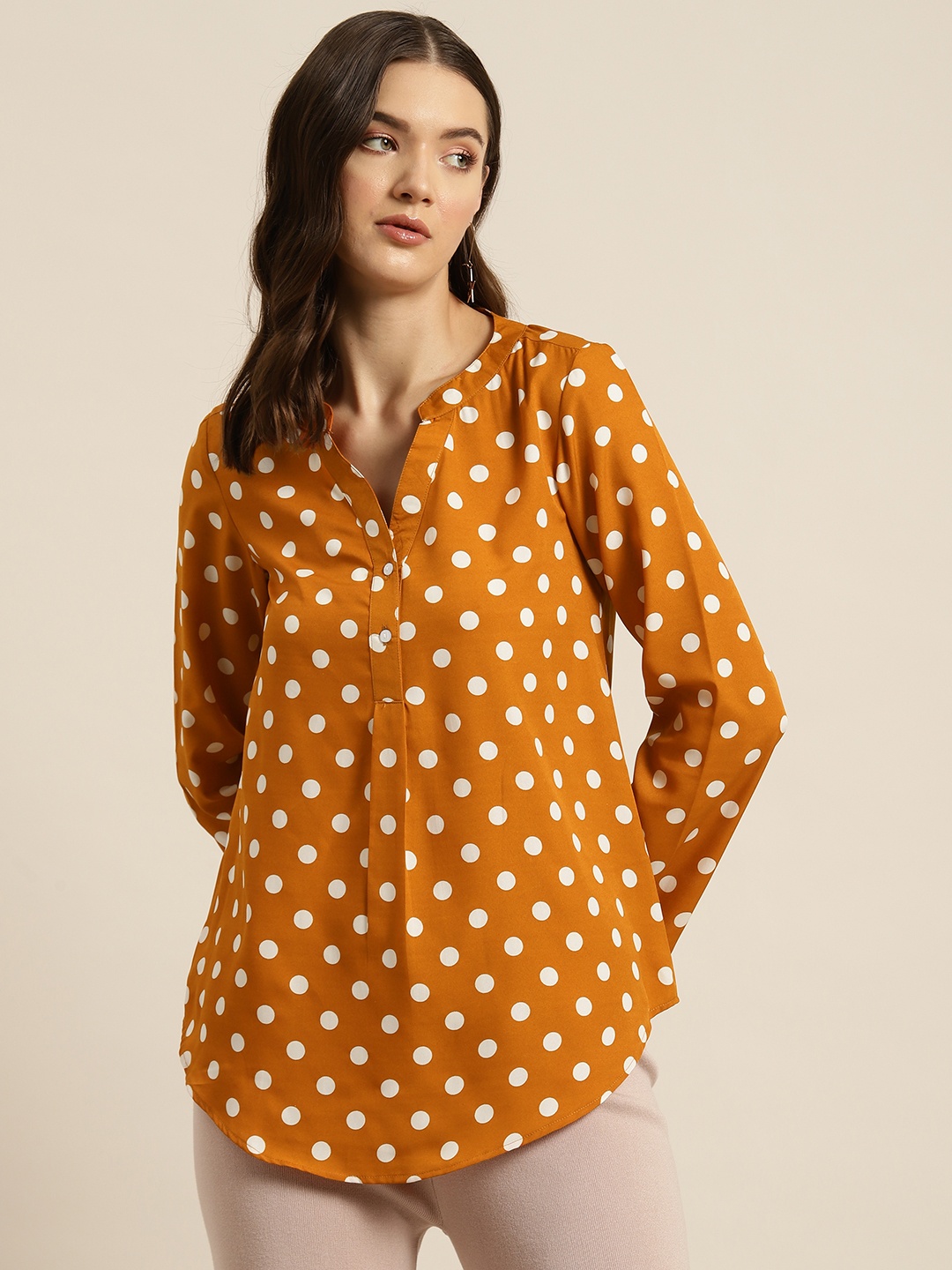 

Qurvii Women Comfort Polka Dot Printed Casual Shirt, Rust