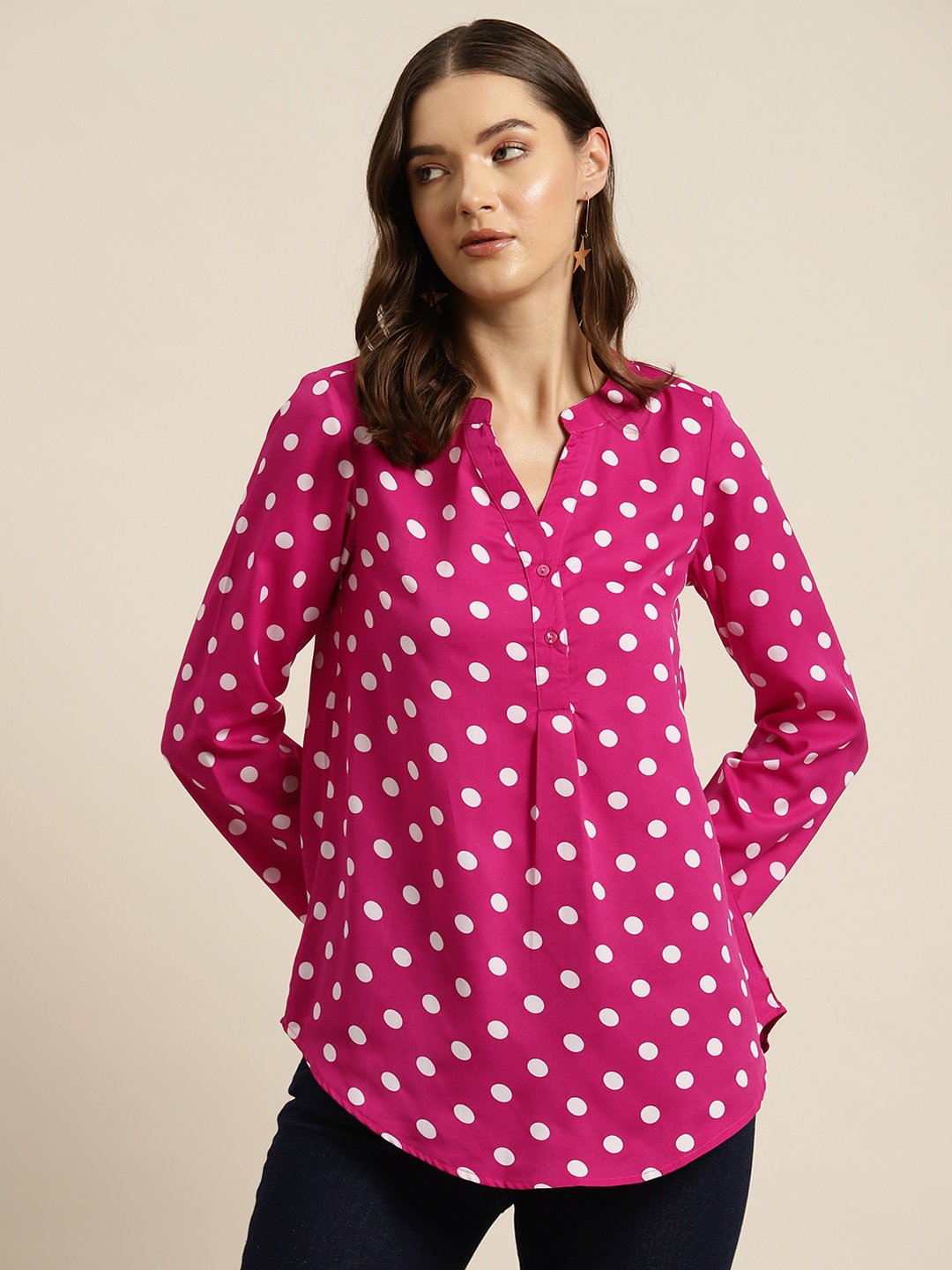 

Qurvii Women Comfort Polka Dot Printed Casual Shirt, Pink